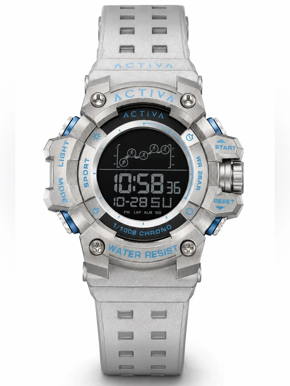 Activa X Invicta ACW8082-025 Unisex 50mm Silver Digital Sport Watch NIB